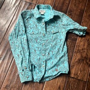 Left limb deficient Western button down. Color is teal, size 12